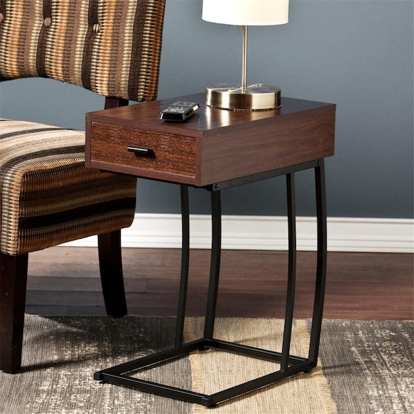 Gfancy Fixtures 23 in. Manufactured Wood & Iron Rectangular End Table with Drawer Brown GF3111416 - main